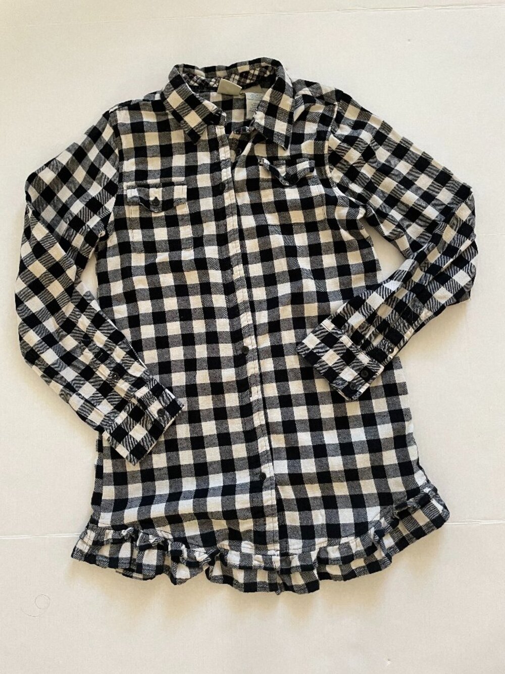 725 Originals Black & White Checkered Ruffle Button-Up Top S